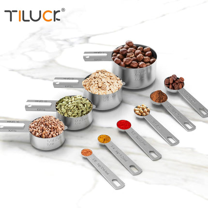10 Piece Stainless Steel Measuring Cups and Spoons Set for Cooking Baking Use