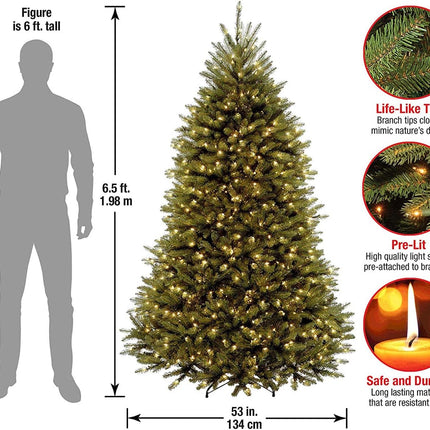 Artificial Dunhill Fir Tree – 6.5ft Pre-Lit with White Lights & Stand