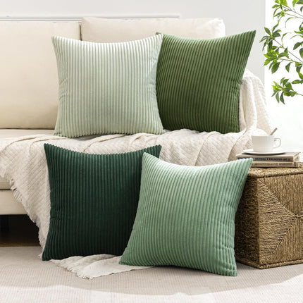 Boho Farmhouse Sage Green Pillow Covers 18x18 – Set of 4 Corduroy