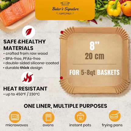 125PCS Air Fryer Paper Liners – Non-Stick, Oil-Proof, 8” Square, Easy Cleanup