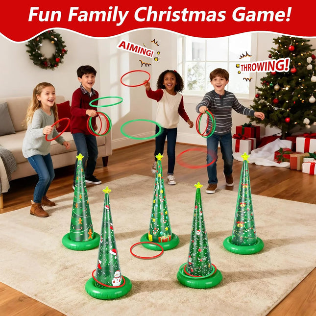 5-Pack Christmas Ring Toss Game – Inflatable Tree Set with Pump for Kids & Adults