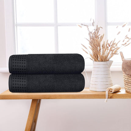 2 Pack Oversized Cotton Bath Towels 28x55, Soft Absorbent Quick Dry, Black