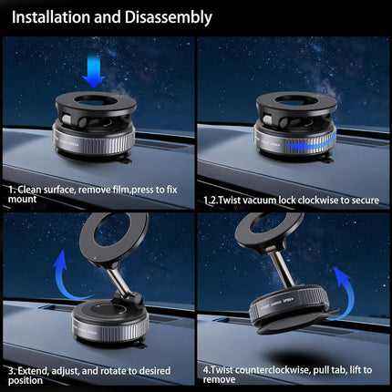 Reinforced Magnetic Car Phone Holder – 360° Vacuum Mount for iPhone & Android