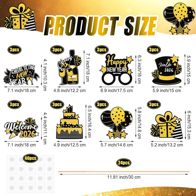 24-Piece 2026 NYE Table Decorations – Hello 2026 Party Centerpieces