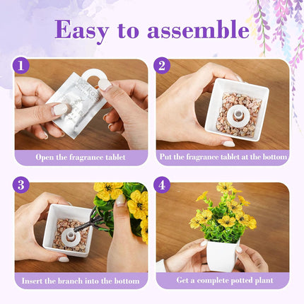 4-Pack Artificial Flowers with Fragrance Tablets – Desk, Bathroom & Bedroom Decor