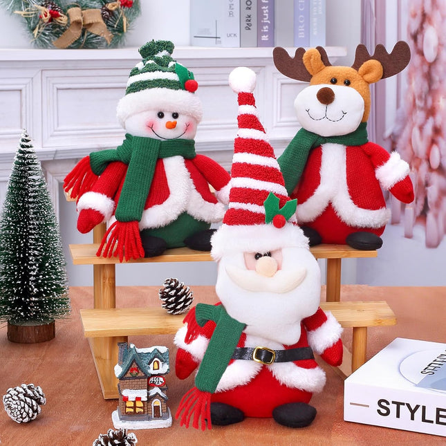 3-Piece Christmas Plush Decoration Set: Santa Claus, Snowman, and Moose