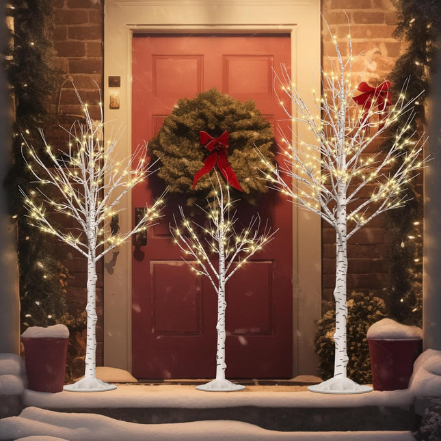 Lighted Birch Tree Set of 3 – 4/6/8FT LED Trees for Outdoor & Indoor Decor