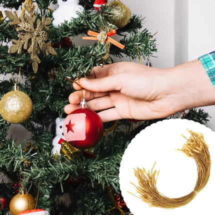 200pcs Gold Ornament Hanger Strings – Precut Metallic Ribbons for Xmas Décor