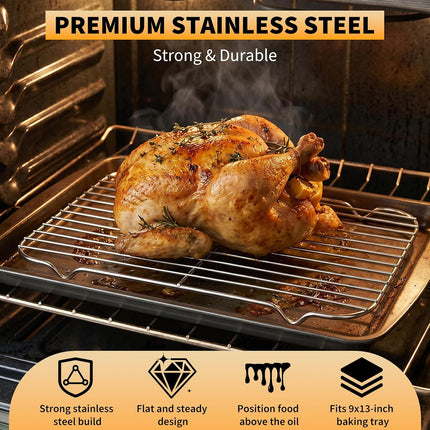 9x13" Stainless Steel Roasting Pan Rack, Raised Feet Cooling Rack for Baking