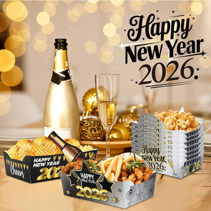 24-Piece Black & Gold Snack Bowls – Disposable Food Trays for NYE 2026