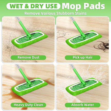 Reusable Microfiber Sweeping Cloths – Wet Pads for Swiffer Mop, Machine Washable (Green)