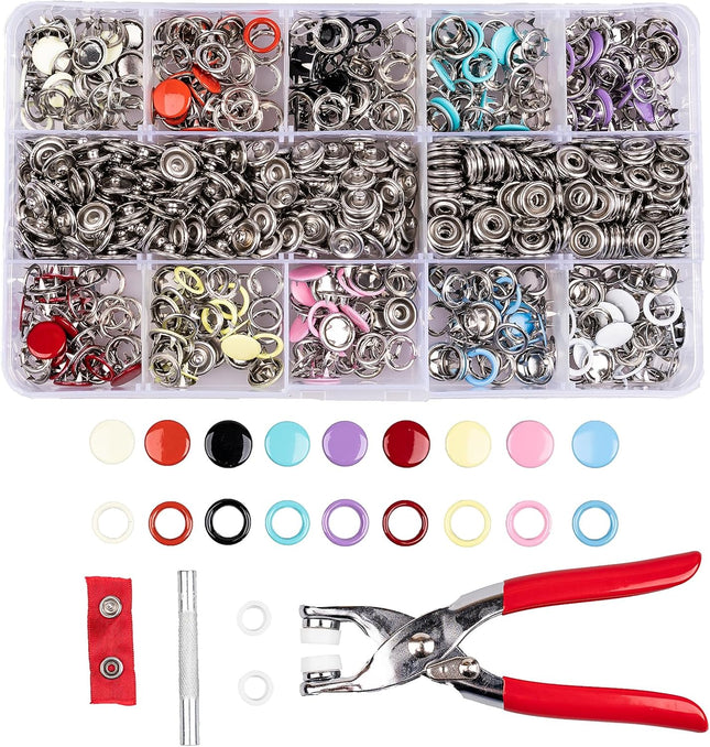200 Set Snap Button Kit 9.5mm with Pliers Tool for Sewing DIY Crafts
