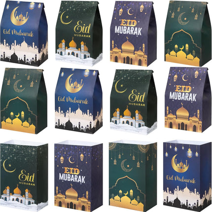 24PCS Eid Mubarak Treat Bags with Stickers 4 Patterns Ramadan Party Favors