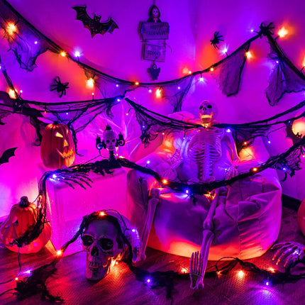 9.9FT Halloween Black Gauze String Lights, 30 LED Orange & Purple, 8 Modes, Timer