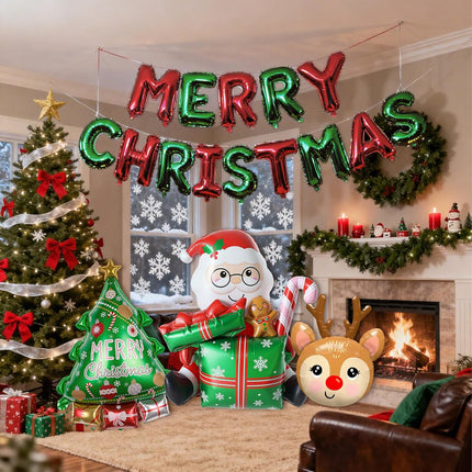 Christmas Foil Balloons Set – Merry Christmas Letters with Santa & Tree