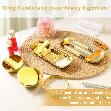 3 Pcs Esthetician Supplies – Gold Mixing Bowls, Serving Trays, Brushes & Facial Sponges