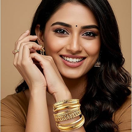 14K Gold Plated Bangles – Women’s Stackable Boho Multi-Layer Set