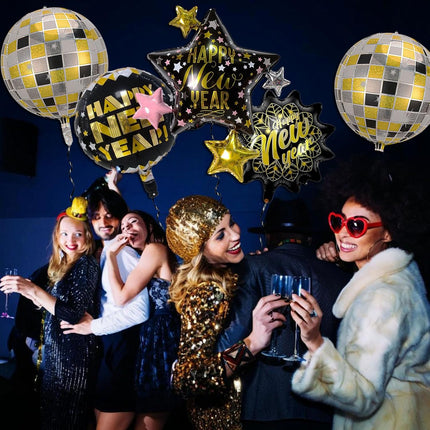 Happy New Year 2026 Balloons – 4D Disco Ball & Star Design Party Set