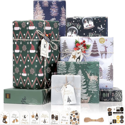 Christmas Wrapping Paper Set – 8 Sheets Pine Snowflake Gift Wraps 27.6x19.7"
