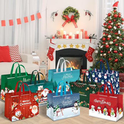8-Piece Christmas Gift Bags Set – Reusable Holiday Treat Bags with Handles for Gifting