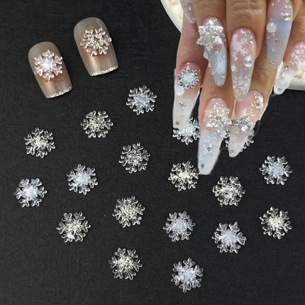 100pcs Snowflake Nail Art Charms – Iridescent Christmas Nail Decorations