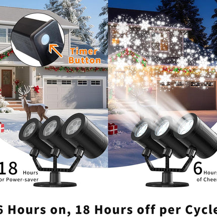 Snowflake Christmas Projector Lights – Triple Head, Timer, Waterproof LED