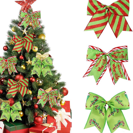 12PCS Large Christmas Bows – Red & Green Garland Decorations for Xmas