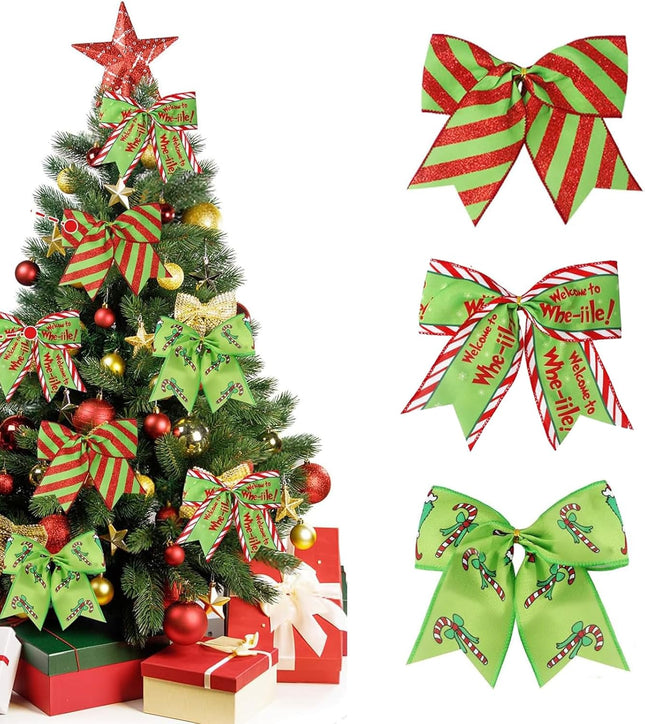 12PCS Large Christmas Bows – Red & Green Garland Decorations for Xmas