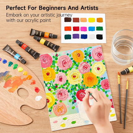 16-Piece Acrylic Paint Set – Rich Pigments for Canvas, Wood, Fabric & Clay