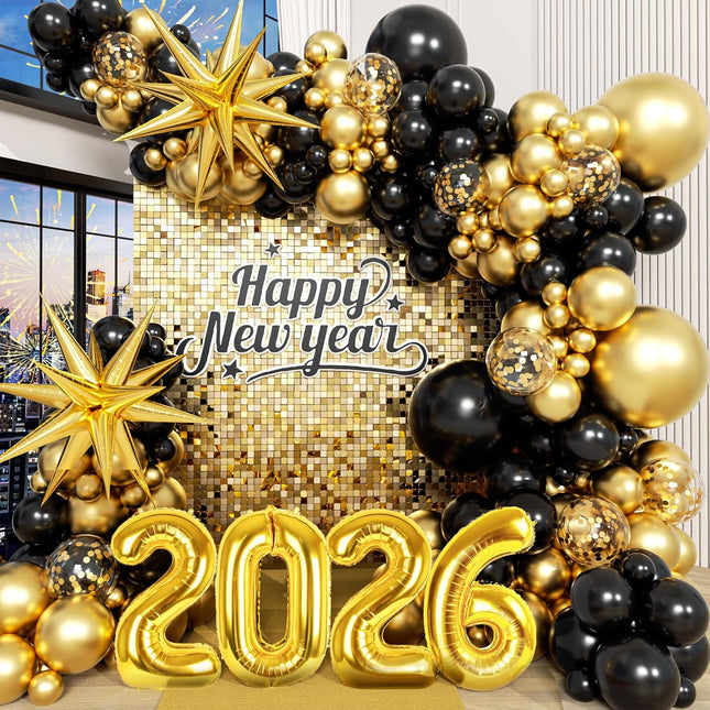 Happy New Year 2026 Balloon Garland – Foil Metallic & Confetti Party Kit