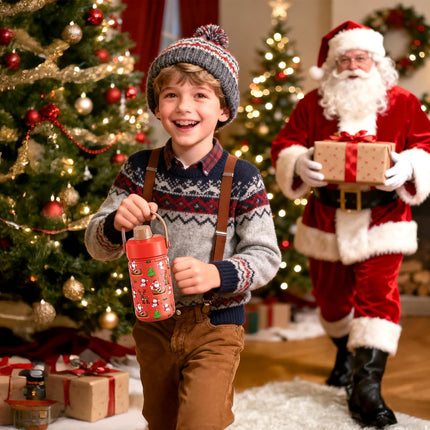 Christmas Kids Insulated Water Bottle, 12 oz – Leakproof, BPA-Free Stainless Steel with 2-in-1 Lid