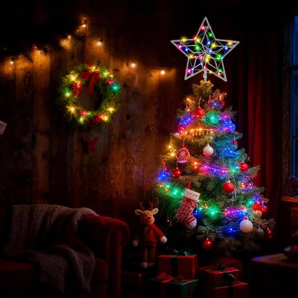 LED Christmas Tree Topper – 50 Light Silver Star with Remote & 8 Modes