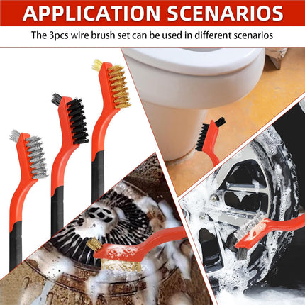 3pcs Wire Brush Set – Brass, Stainless Steel & Nylon for Cleaning Rust & Paint