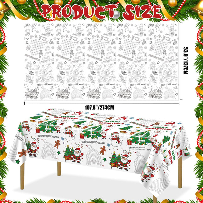 2-Pack Christmas Coloring Tablecloths 54×108" | Santa & Snowman Poster