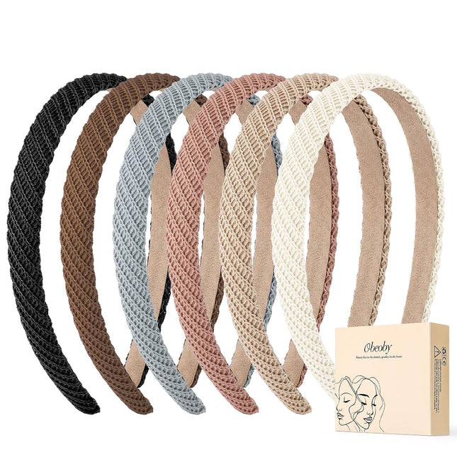6-Pack Trendy Headbands for Women, 0.6" Thin Knitted Non-Slip Hairbands, Assorted Colors