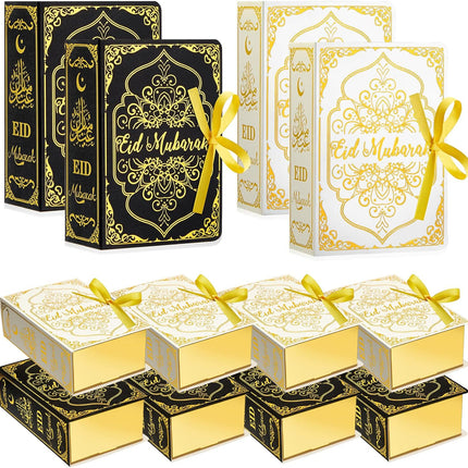 12PCS Ramadan Eid Mubarak Favor Boxes with Golden Ribbon 2 Styles