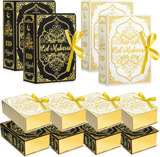 12PCS Ramadan Eid Mubarak Favor Boxes with Golden Ribbon 2 Styles