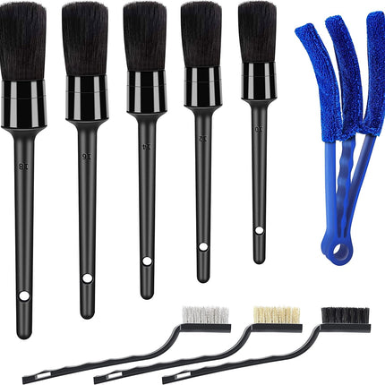 9Pcs Car Detailing Brush Set, Interior Cleaning Kit, Soft, Wire & Vent Brushes