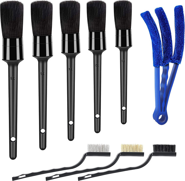 9Pcs Car Detailing Brush Set, Interior Cleaning Kit, Soft, Wire & Vent Brushes
