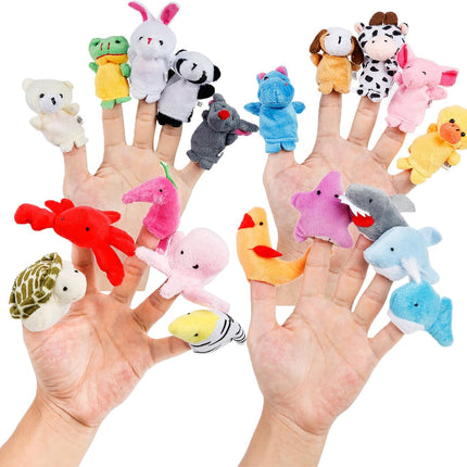 20 PCS Cartoon Animal Finger Puppets – Soft Velvet Toys for Kids & Parties