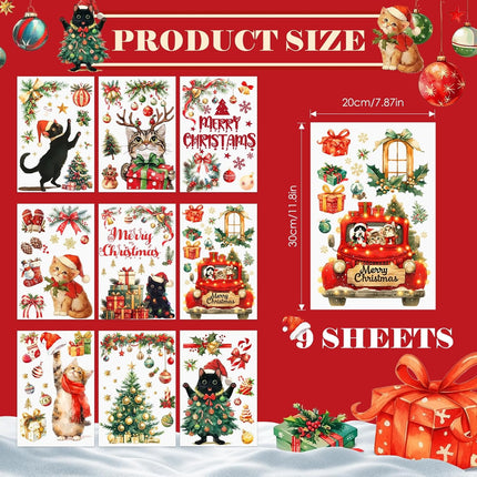 9PCS Christmas Cat Window Clings – Cute Xmas Snowflake Stickers for Holiday Decor