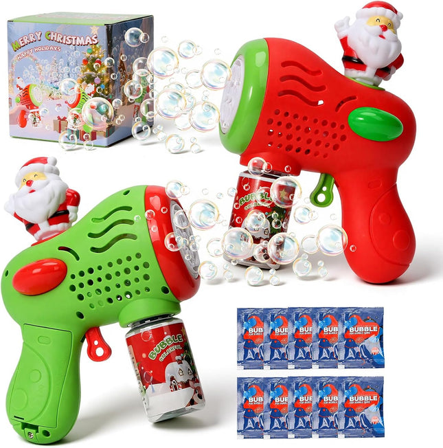Christmas Bubble Gun Set for Kids 2 Pack Santa Bubble Machine Party Favors