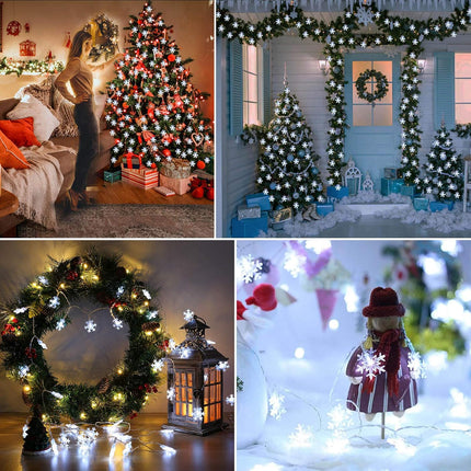 White Snowflake Christmas String Lights – 16ft 40 LED Battery Operated
