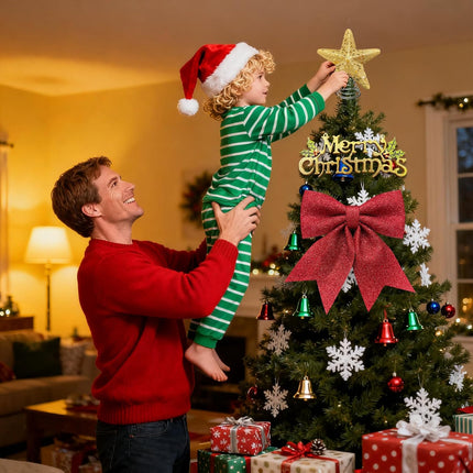 Christmas Tree Topper Kit – Glitter Star, Bow & Merry Christmas Banner