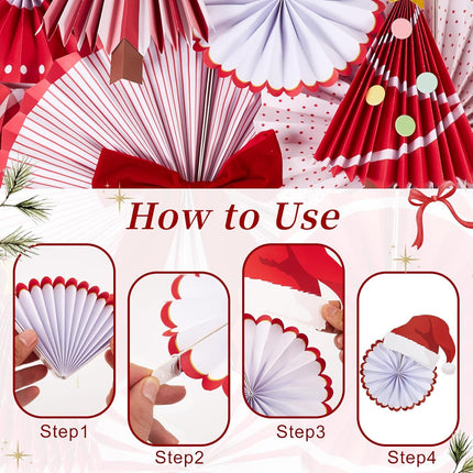 Christmas Hanging Paper Fans – Santa Hat with Gold Star Accents