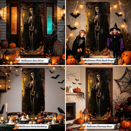 Halloween Door Cover 79x35in, Scary Skeleton Zombie Banner for Haunted House Decor
