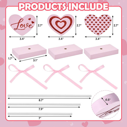 3 Pcs Valentine’s Day Tiered Tray Decor Set: Pink Wooden Heart Signs for Home