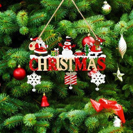 Merry Christmas Wooden Hanging Sign Ornament Santa Snowflake Jingle Bells