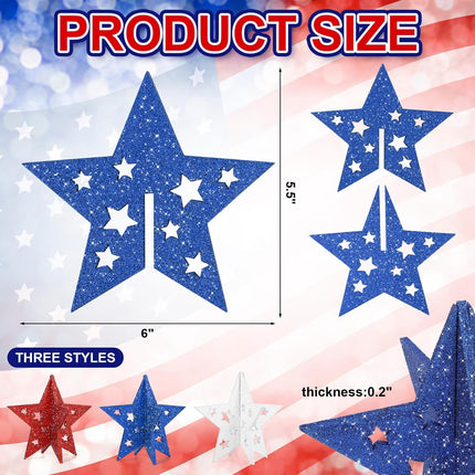 6 Inch Wooden Star Decorations Set of 3 Patriotic Labor Day Table Decor
