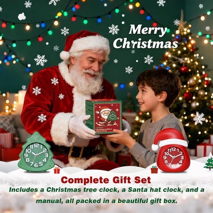 Christmas Alarm Clock Gift Set – 2 Silent Analog Clocks with Festive Gift Box